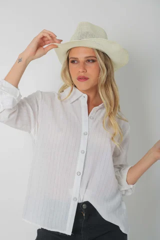 Camisa BANERY de Lino Raya Lurex Botones c/ Brillo GUK70186 - Vista 1