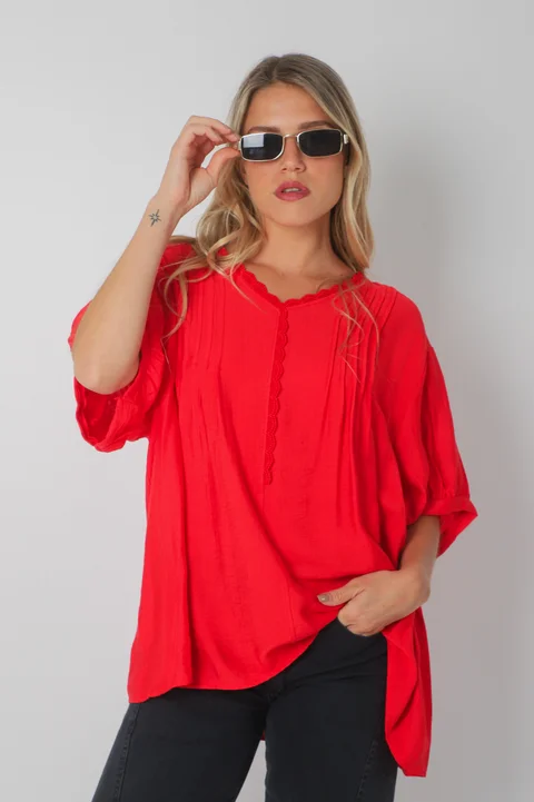 Blusa AMARE Lino c/ puntilla GU0334