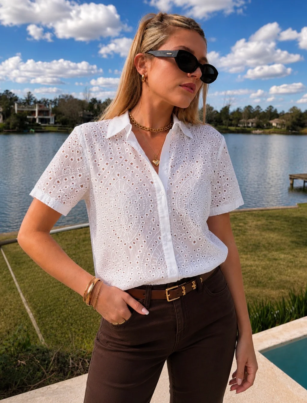 Camisa BLONDA Broderie Manga Corta GUK70107