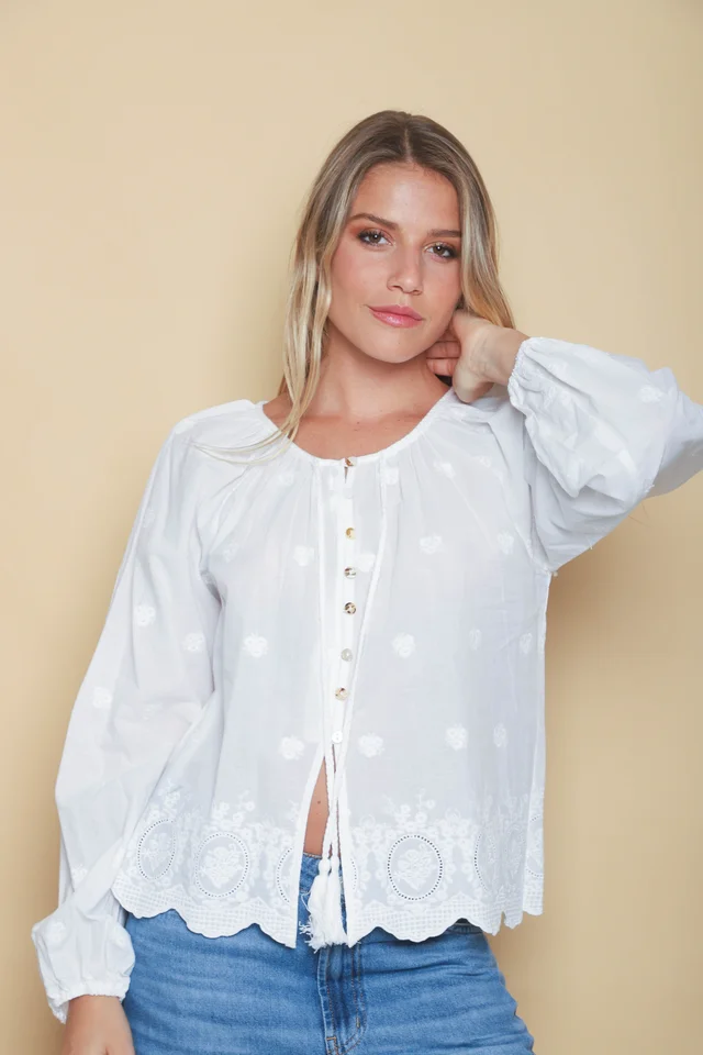 Blusa RONNEY Bordada Con Tiras GU70122