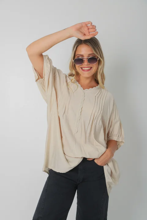 Blusa AMARE Lino c/ puntilla GU0334