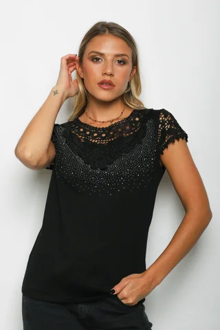 Remera ROYALTY Bordada con Strass GU356341 - Vista 3