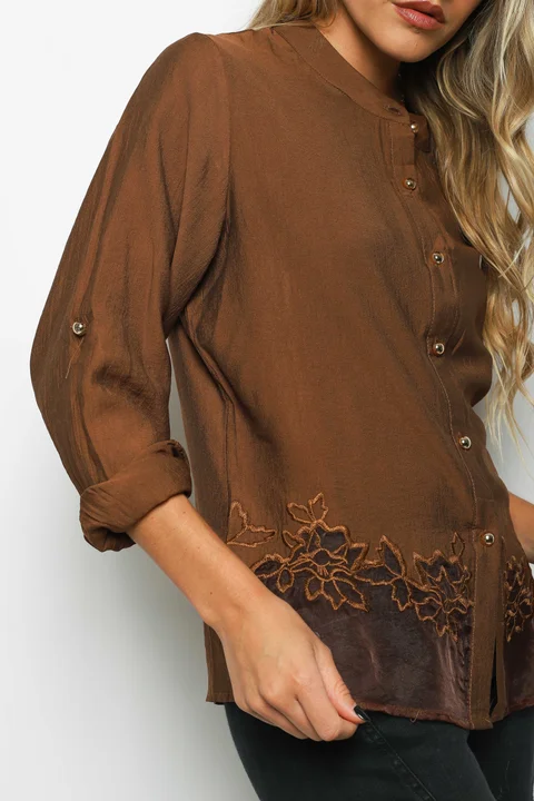 Camisa VINAR Cuello Mao Bordada con Tul GU0336