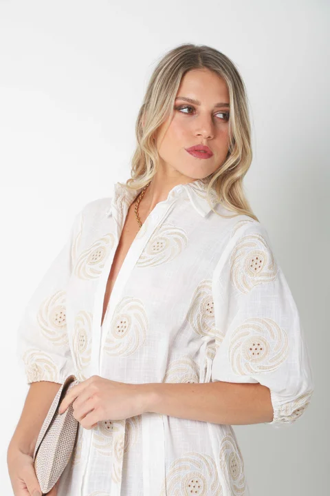 Vestido KOSAMUI Camisero de LINO Bordado GU250108