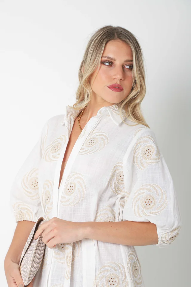 Vestido KOSAMUI Camisero de LINO Bordado GU250108