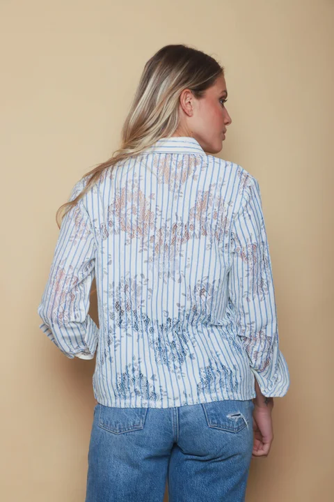 Camisa DUBLIN Rayada c/encaje GUP33024