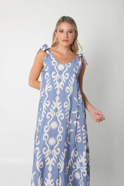 Vestido NISSI BULGARO AMPLIO de creppe c/ Tiras y Bolsillos