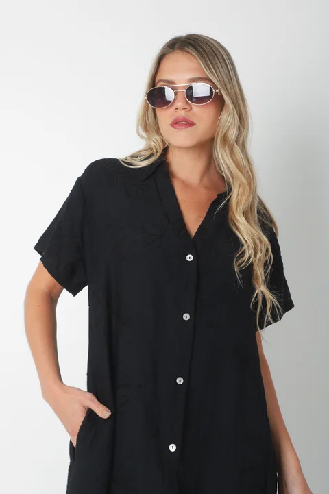  Vestido VANDALI Camisero de Lino c/ Hojas Bordadas GU2526