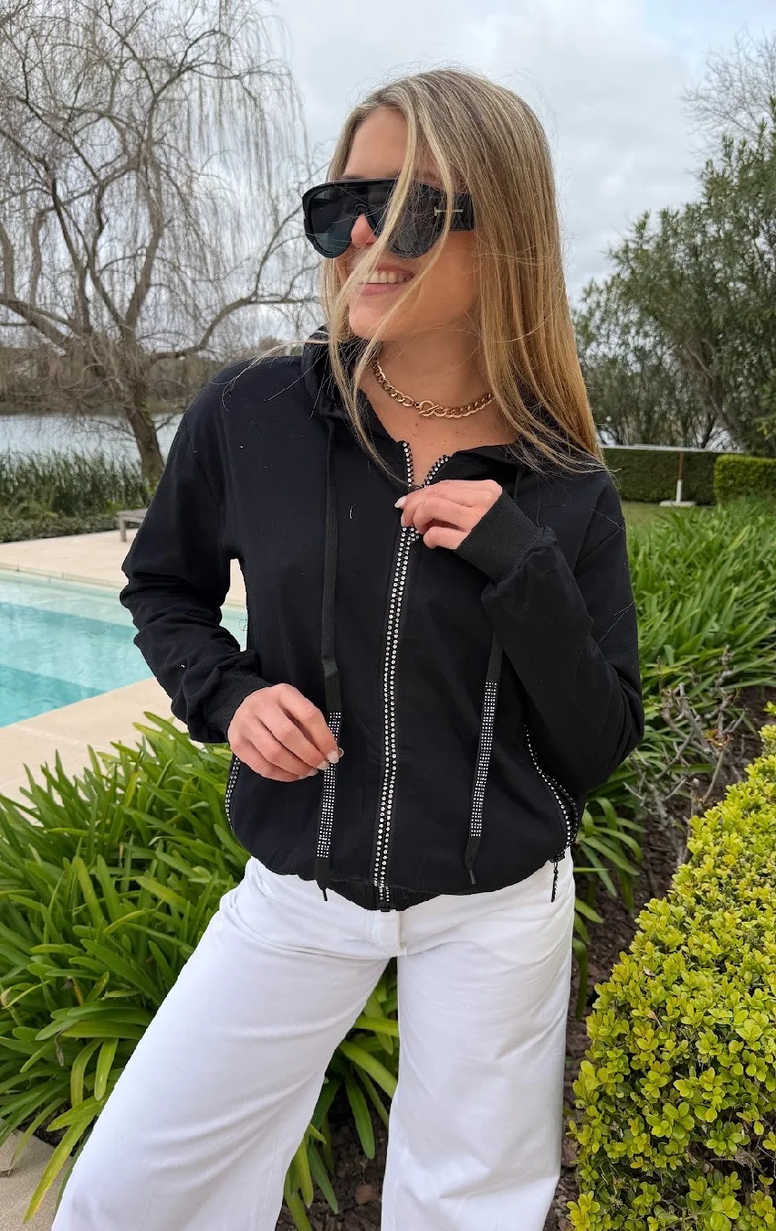 Campera SIENA Black Algodon con Cierres con Brillos GUK166