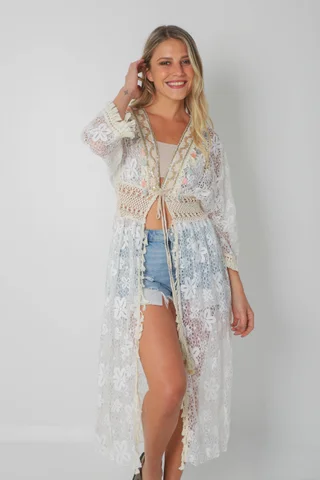 Kimono BORDEAUX Encaje Cuadrille Con Cintura Crochet GUH12567 - Vista 4