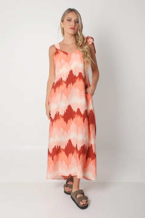 Vestido NISSI BATIK AMPLIO de creppe c/ Tiras y Bolsillos