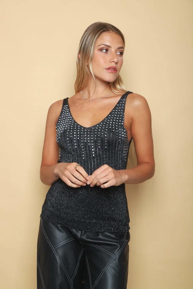 Musculosa LUMIER LUREX Tejida Lurex con Tacha Cuadradas GU5524