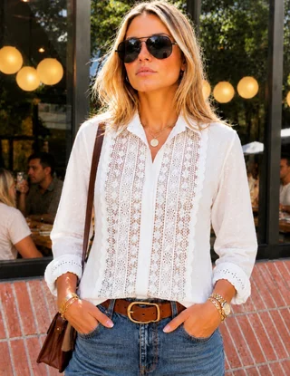 Camisa PLUMETI con Flores Caladas GUK4112 - Vista 3