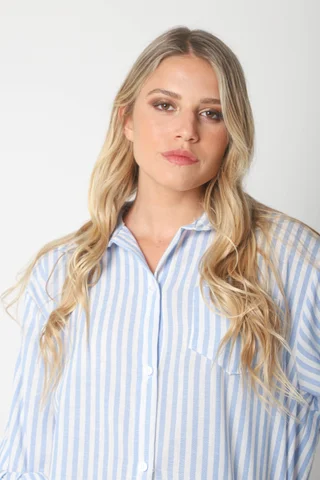 Camisa LOISA Lino Larga Raya ANCHA con Bolsillo - Vista 6