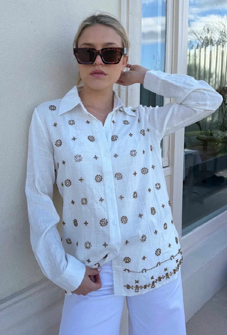 Camisa PUIGARI Lino Bordada GU70238