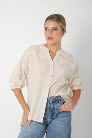 Blusa MAURA Broderie Bordada c/ Puño y Manga 3/4 GU0335 - Vista 2