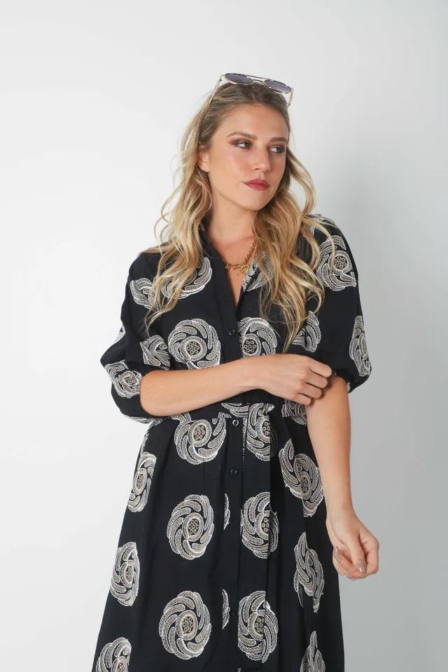 Vestido KOSAMUI Camisero de LINO Bordado GU250108