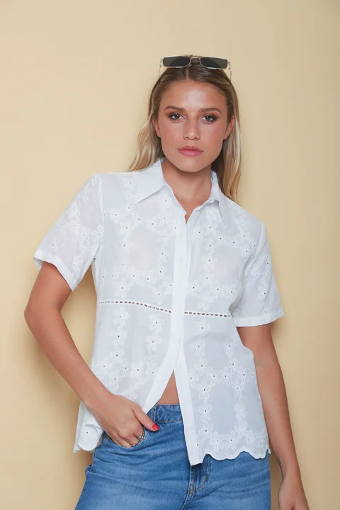 Camisa FLORIAN Broderie Manga Corta Flores Bordadas GU70106