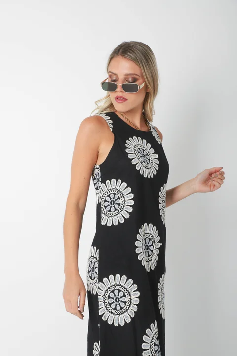 Vestido CIRUS Lino Bordado c/ Bolsillos GU250109