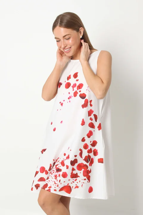 Vestido Menorca Petalos Rojos c/ Bolsillos GU249