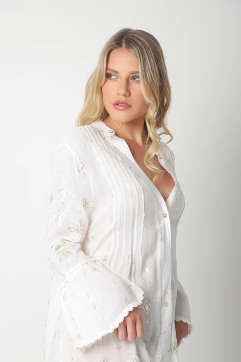 Vestido CINDERELA POPLIN ESTAMPADO  c/ recortes y volados GU4669