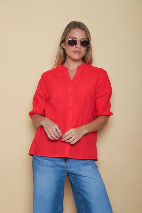 Blusa MAURA Broderie Bordada c/ Puño y Manga 3/4 GU0335