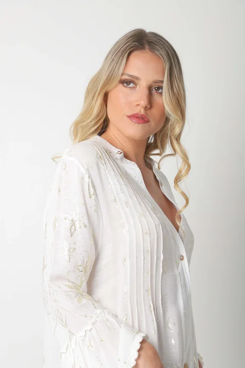 Vestido CINDERELA POPLIN ESTAMPADO  c/ recortes y volados GU4669