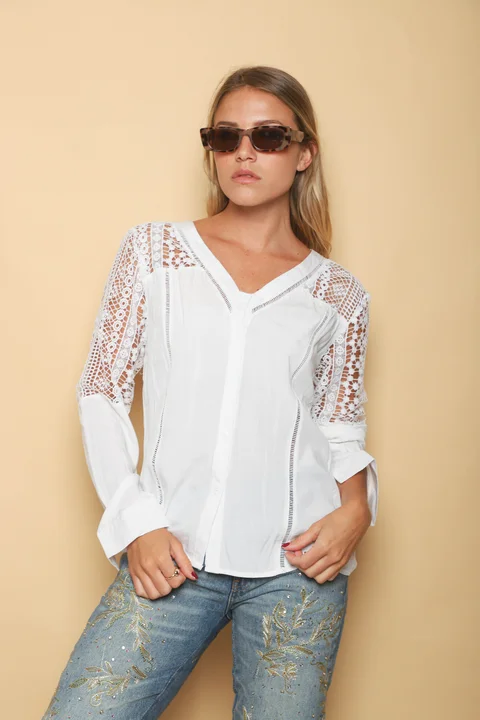 Camisa ASIA Cuello V Mangas Caladas GUK4