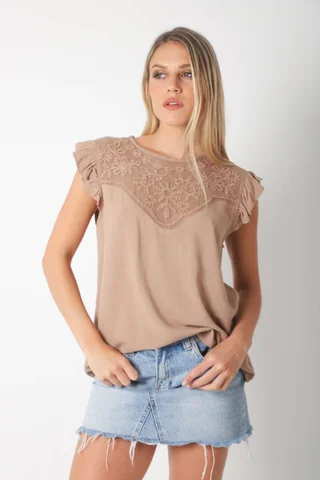 Musculosa ELOISA Lino Volado y Crochet GU0551 - Vista 6