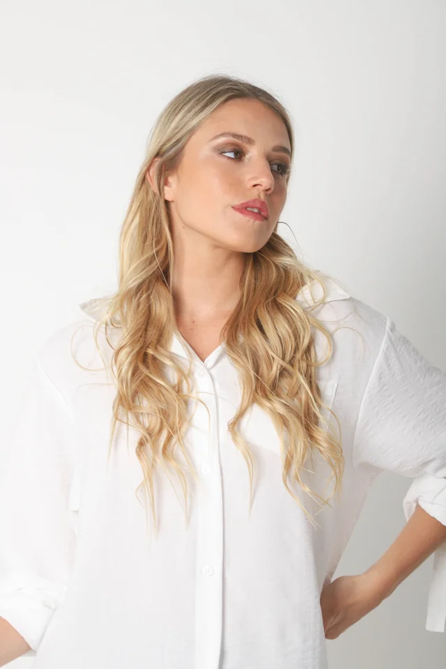 Camisa MARQUESA LARGA  de Lino con Fantasia y Bolsillo 