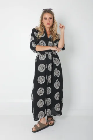 Vestido KOSAMUI Camisero de LINO Bordado GU250108 - Vista 4