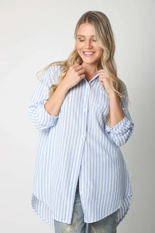 Camisa LOISA Lino Larga Raya ANCHA con Bolsillo - Vista 5