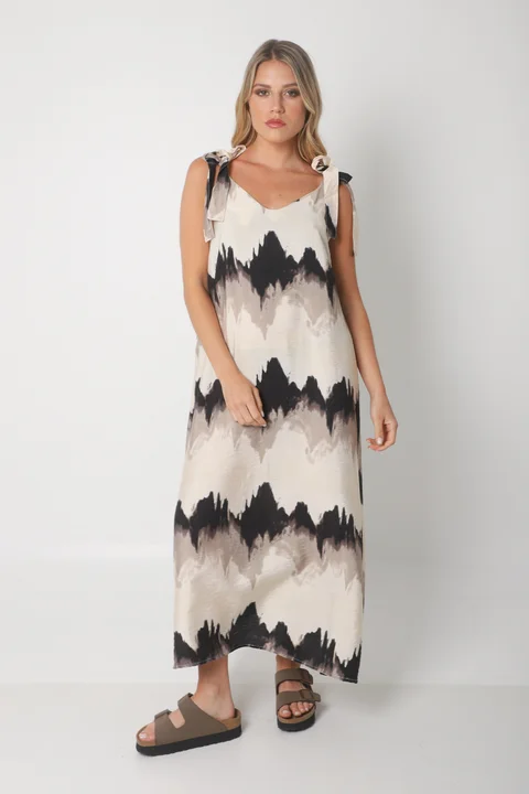 Vestido NISSI BATIK AMPLIO de creppe c/ Tiras y Bolsillos