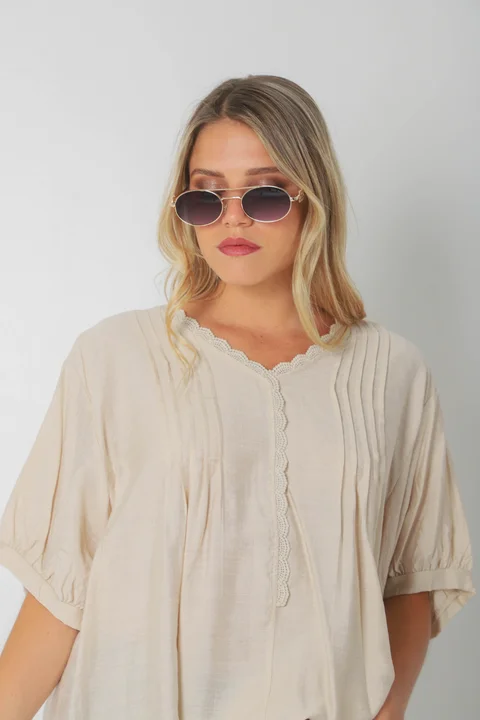 Blusa AMARE Lino c/ puntilla GU0334