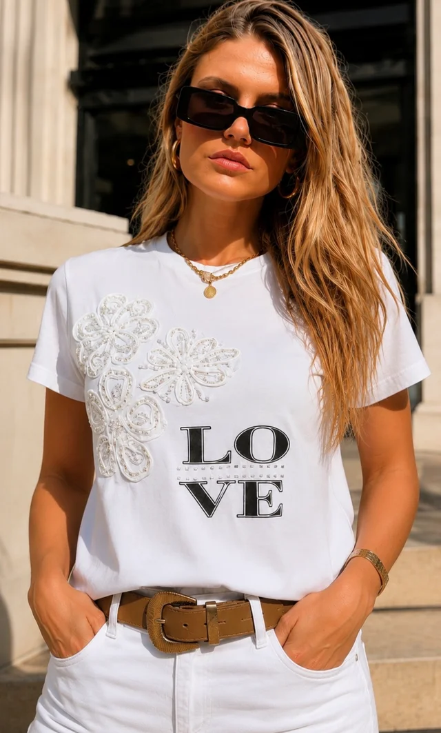  Remera Bordada LOVE CON FLORES GU278762