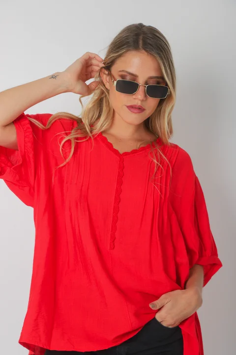 Blusa AMARE Lino c/ puntilla GU0334