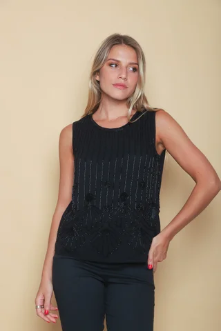 Musculosa LARA Gasa Forrada y Bordada c/Lentejuelas GUK70163 - Vista 5
