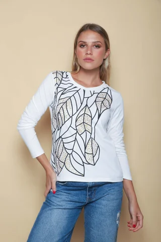 Remera HOJAS con Strass GU70047 - Vista 4