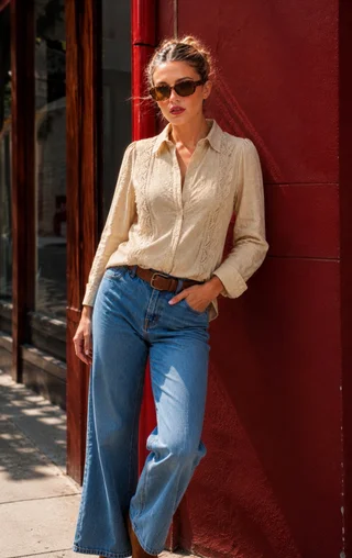 Camisa BEZZ Bordada Con Guipiur GUK70195 - Vista 4
