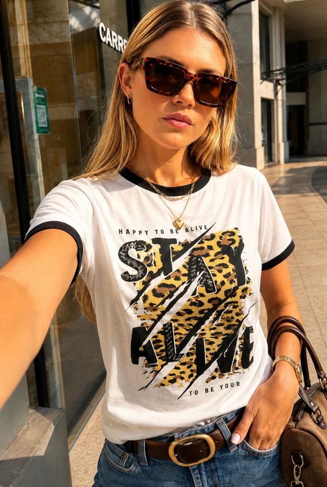 Remera STAY ALIVE c/ piedras  GU15803