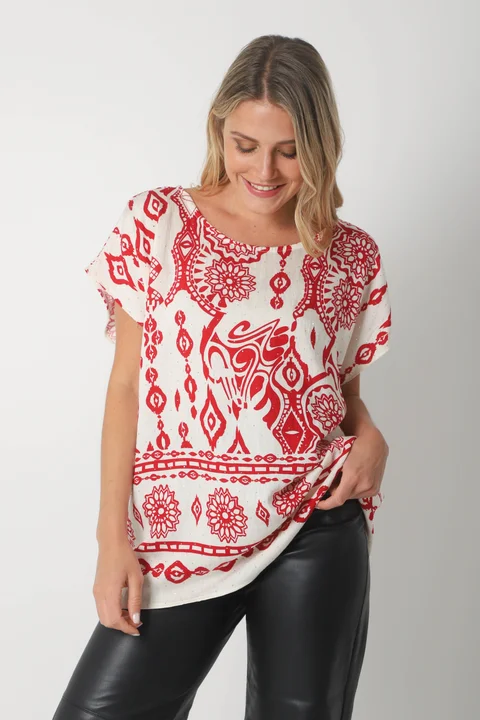 Blusa Lino Amplia Chenay Morroco c/ Strass  GU6130N