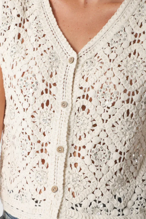 Chaleco Crochet ANAIS c/ mini lentejuelas GU3010