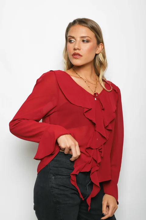 Blusa TITA Gasa c/Volados GUV60