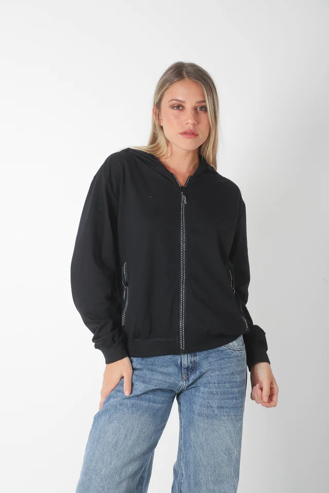 Campera Siena Black Algodon con Cierres con Brillos GUK166