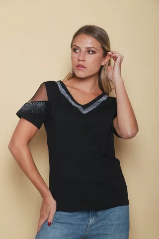 Remera DIVINE c/ Strass y Manga con Tull GU919310  - Vista 2