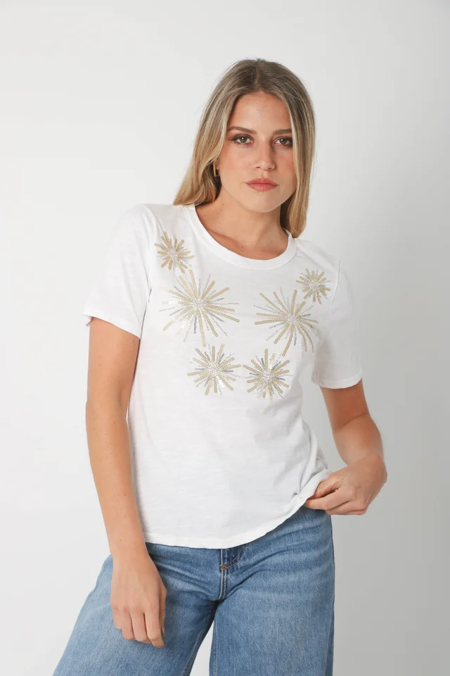 Remera SOL BRILLOS en FLAME c/ mini lentejuelas GUK70167