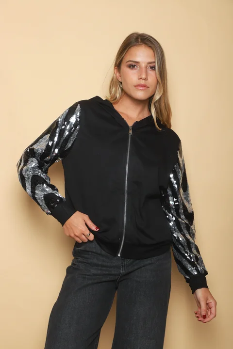 Campera Lizzie de Algodon con Manga Lentejuelas y Capucha GUK4023