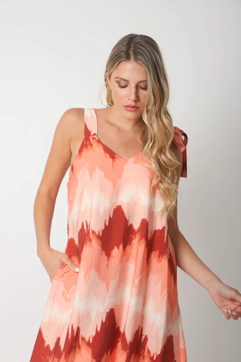 Vestido NISSI BATIK AMPLIO de creppe c/ Tiras y Bolsillos