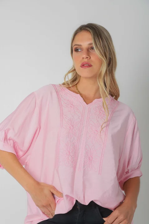 Blusa GANHA de Lino c/Bordado GU0326