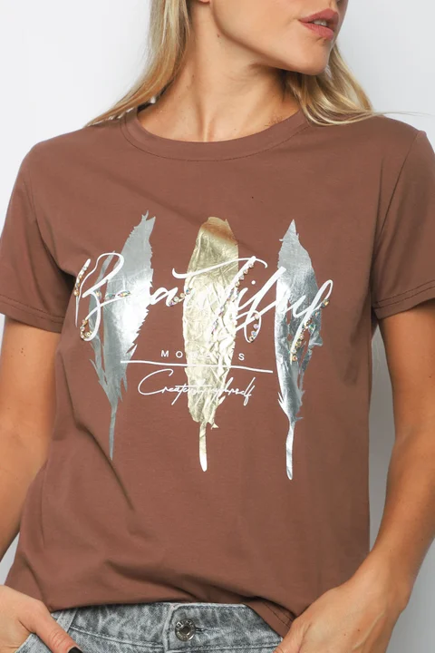 Remera BEAUTIFUL PLUMAS c/ Piedras GUJ5223